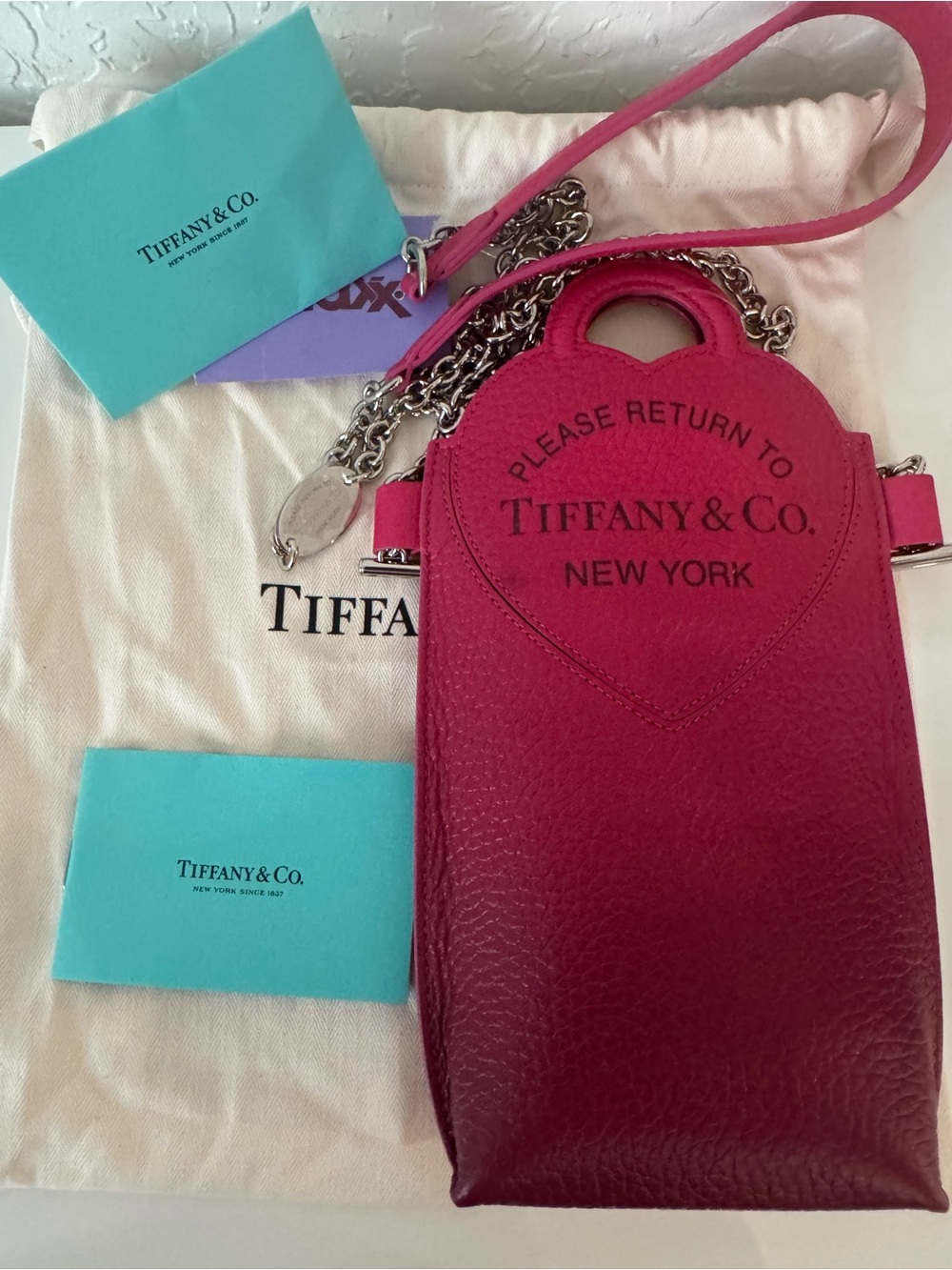 NWT Tiffany & Co. Heart shape with Crossbody chain Tiffany pink Ombre Leather